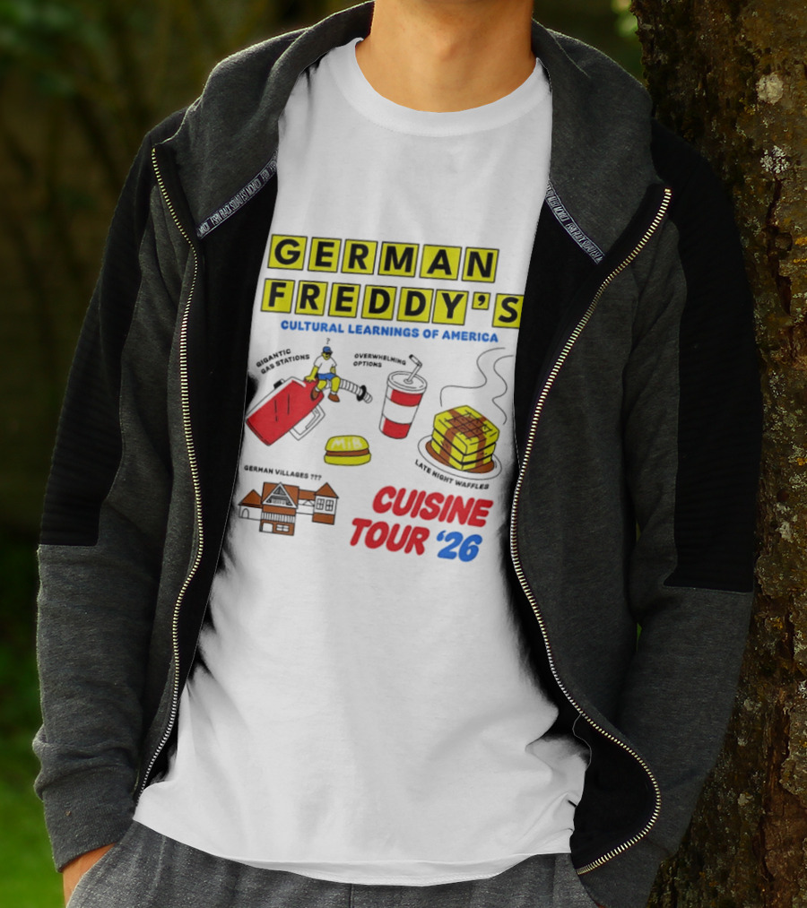 German Freddy's Cultural Learnings Of America Cuisine Tour '26 Village Fest Waffle Burger Soda T-Shirt