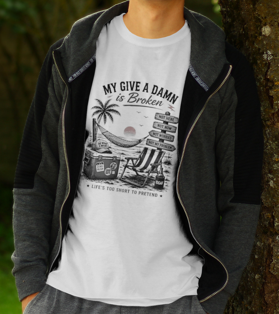My Give A Damn Is Broken Beach Hammock Palm Trees Sunset Relaxation T-Shirt