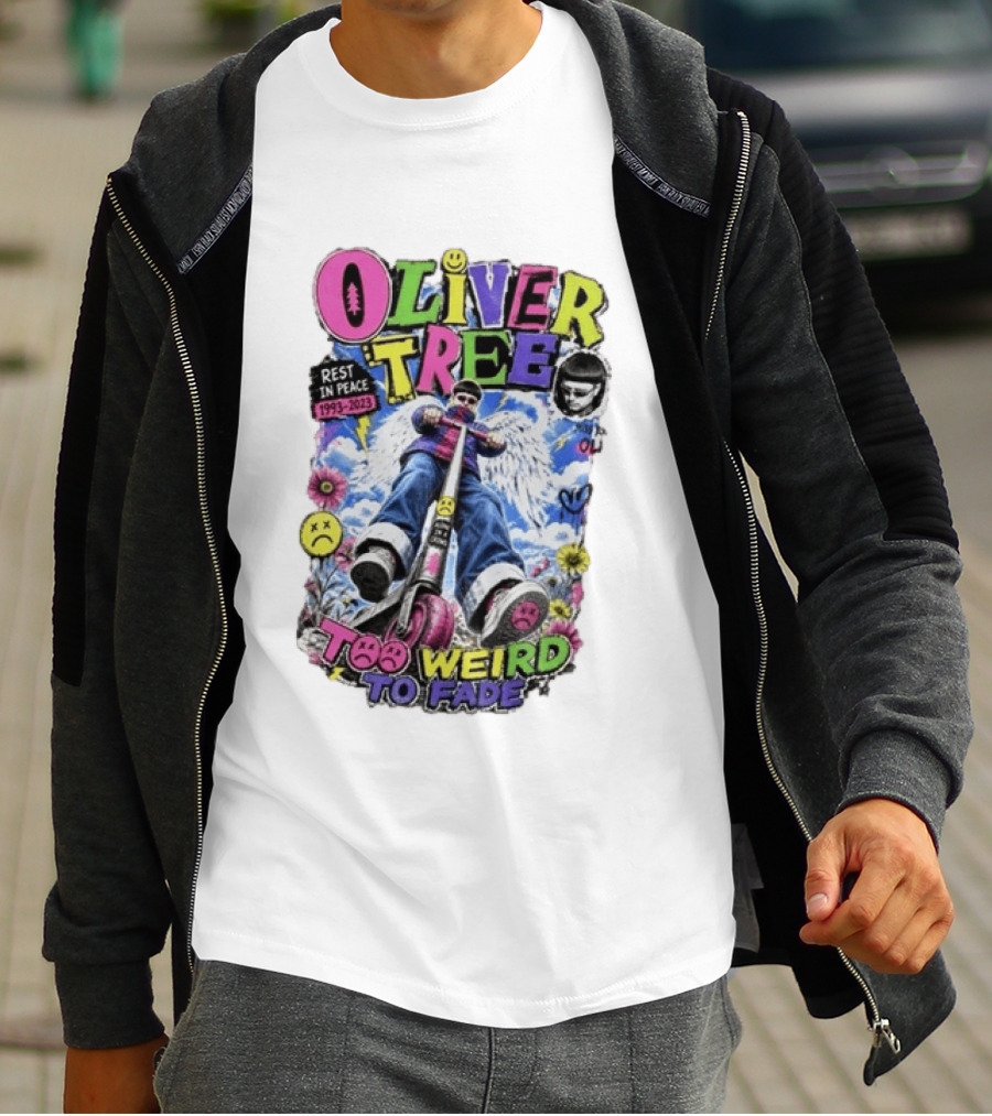 Oliver Tree Rest In Peace 1993 2023 Too Weird To Fade Angel Wings Scooter Floral T-Shirt