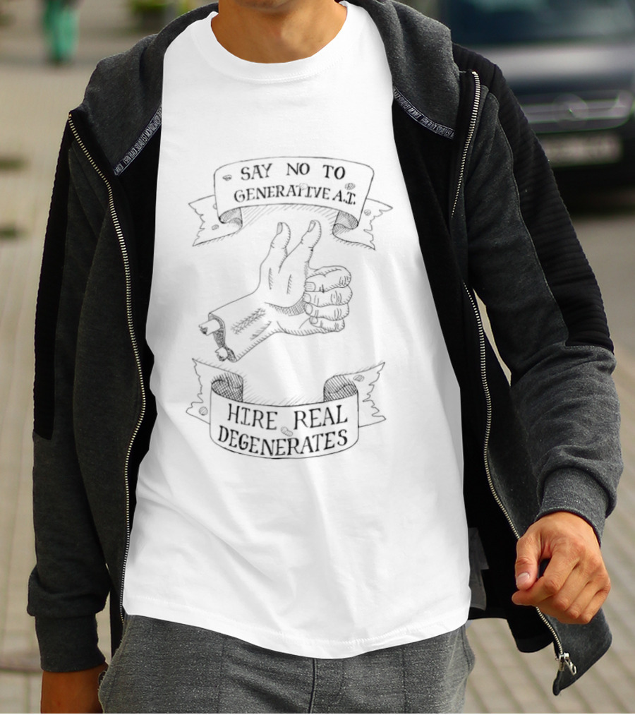 Say No To Generative AI Hire Real Degenerates Vintage Hand Gesture T-Shirt