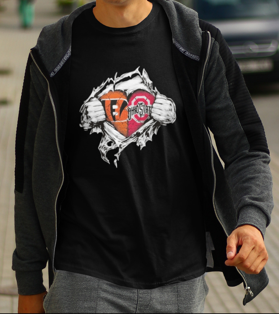 Bengals Ohio State Buckeyes Heart Tear T-Shirt