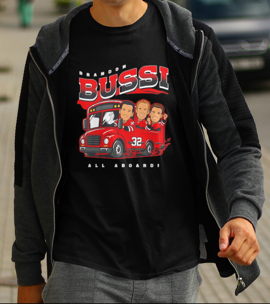 Brandon Bussi All Aboard 32 Boston Bruins Bus T-Shirt