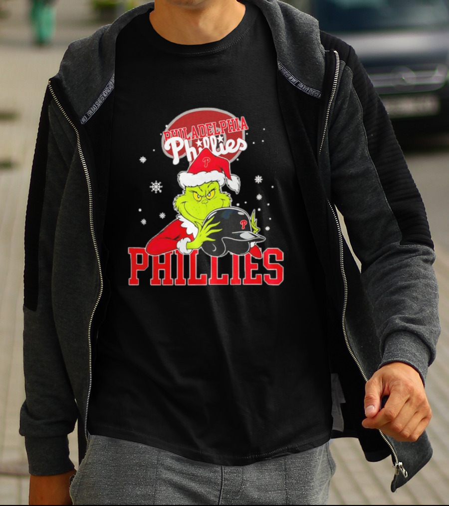Philadelphia Phillies Grinch Hug Christmas Baseball Helmet T-Shirt