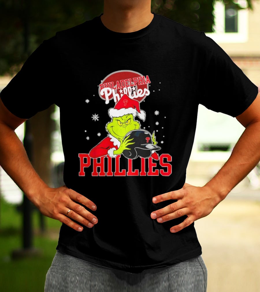 Philadelphia Phillies Grinch Hug Christmas Baseball Helmet T-Shirt