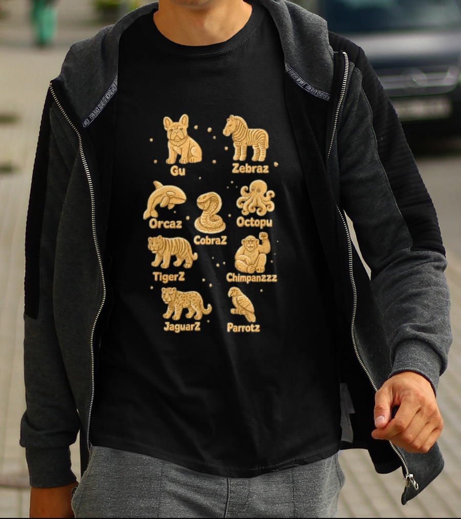 Gu Zebraz Orcaz Octopuz CobraZ TigerZ Chimpanzzz JaguarZ Parrotz Animal Crackers T-Shirt