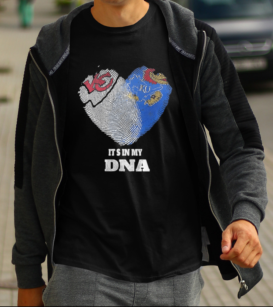 Kansas City Chiefs KU Jayhawks It's In My DNA Heart Fingerprint T-Shirt
