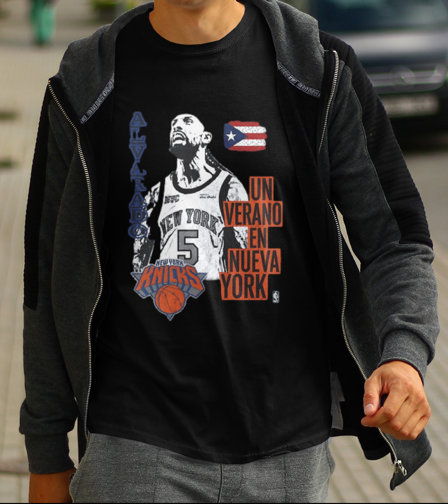 Alvarado New York Knicks NBA Un Verano En Nueva York Puerto Rico Flag 2026 T-Shirt