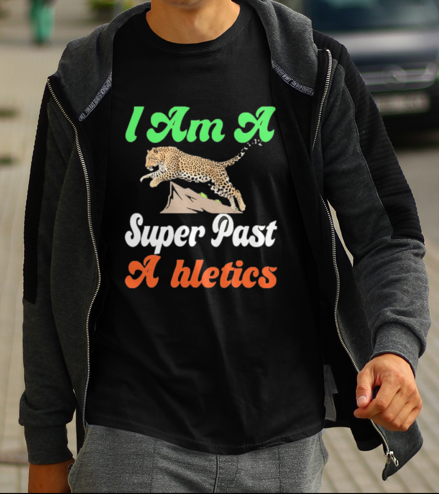 I Am A Super Past Athletics Leopard Running T-Shirt