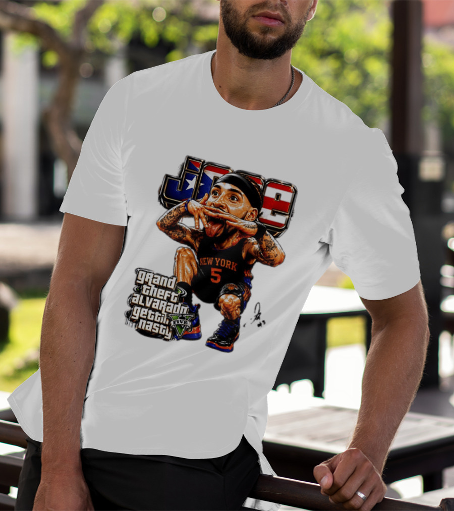 Grand Theft Alvarado New York Knicks Gettin Nasty Caricature T-Shirt