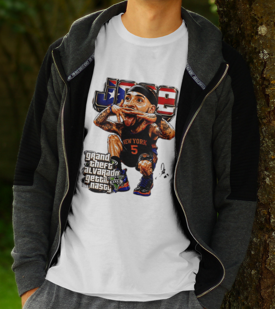 Grand Theft Alvarado New York Knicks Gettin Nasty Caricature T-Shirt