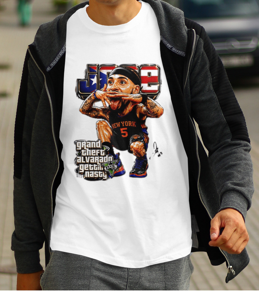 Grand Theft Alvarado New York Knicks Gettin Nasty Caricature T-Shirt