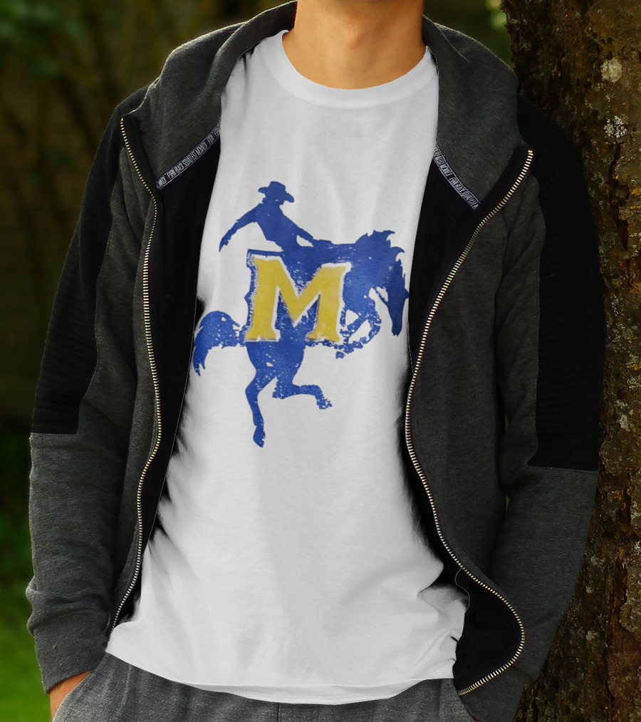 McNeese State University Cowboy M Letter Blue And Yellow T-Shirt