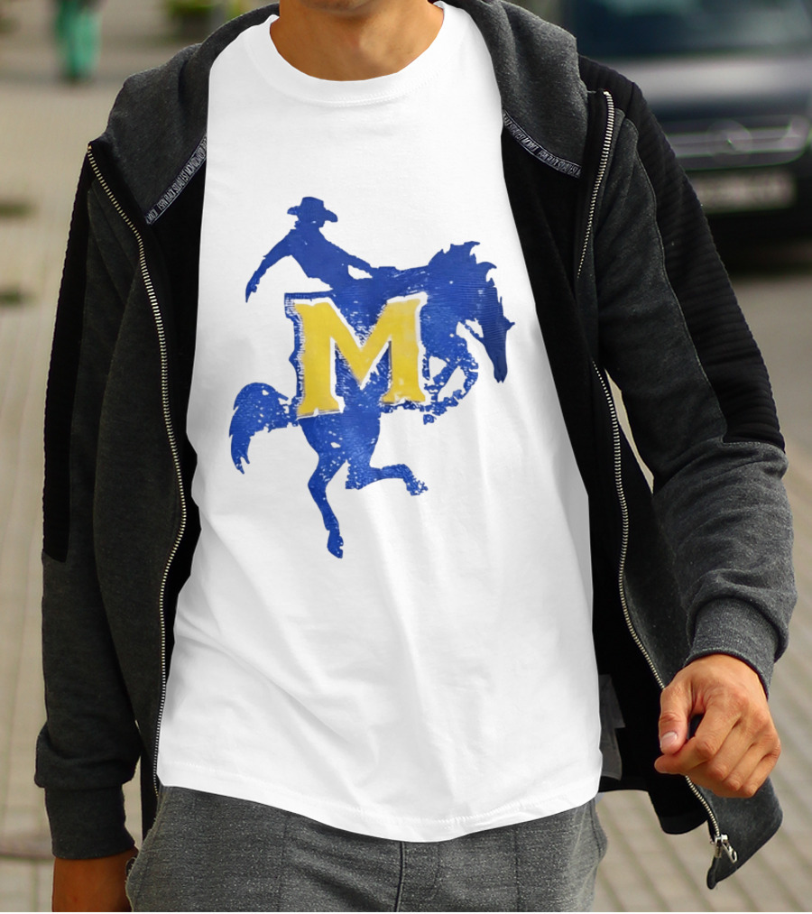 McNeese State University Cowboy M Letter Blue And Yellow T-Shirt