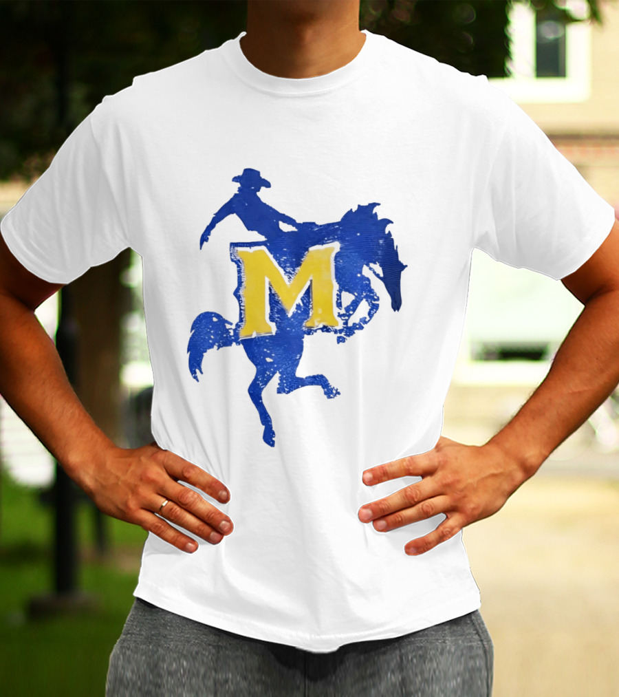 McNeese State University Cowboy M Letter Blue And Yellow T-Shirt
