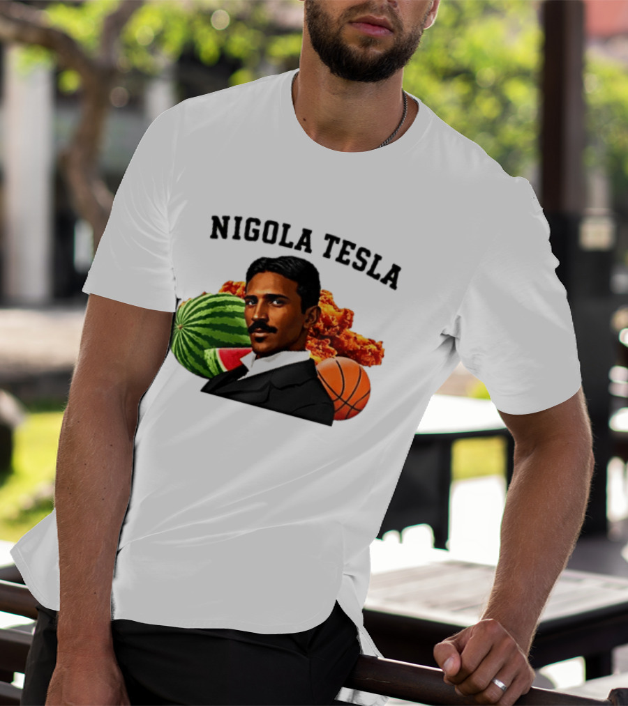 Nigola Tesla Watermelon Fried Chicken Basketball Fusion T-Shirt