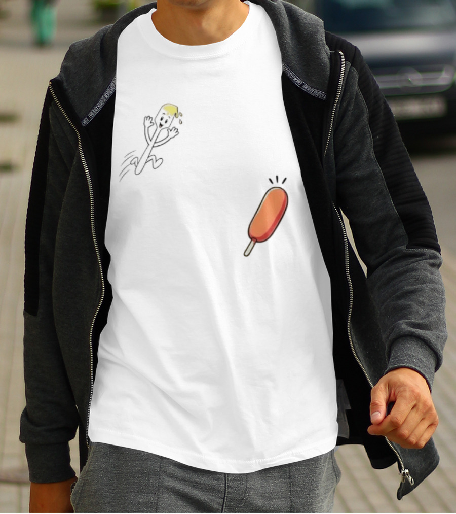 Spork Vs Corn Dog Humorous Food Chase Cartoon T-Shirt