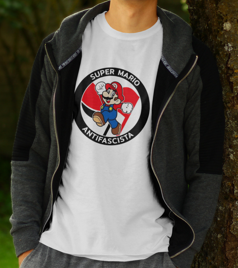 Super Mario Antifascista Red Black Flag Icon Protest T-Shirt