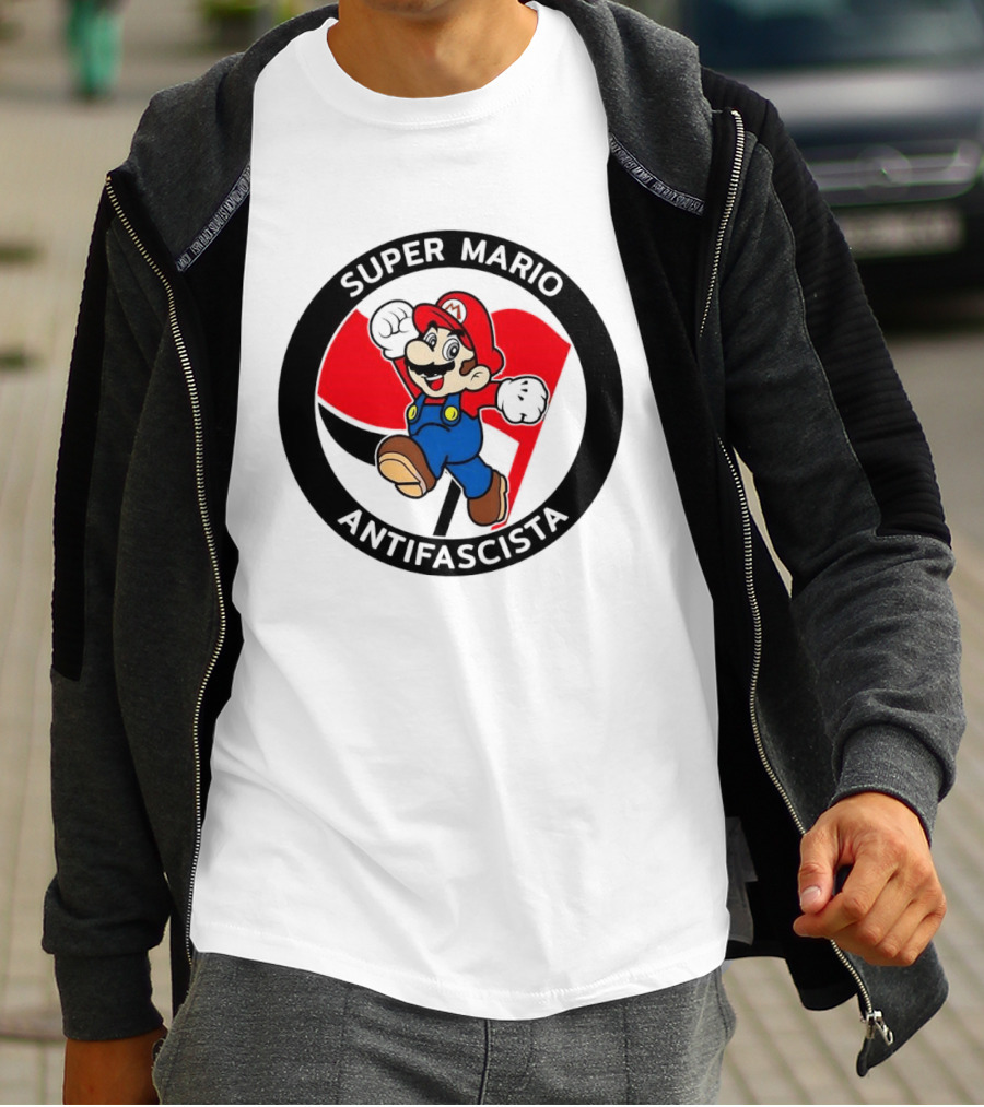 Super Mario Antifascista Red Black Flag Icon Protest T-Shirt