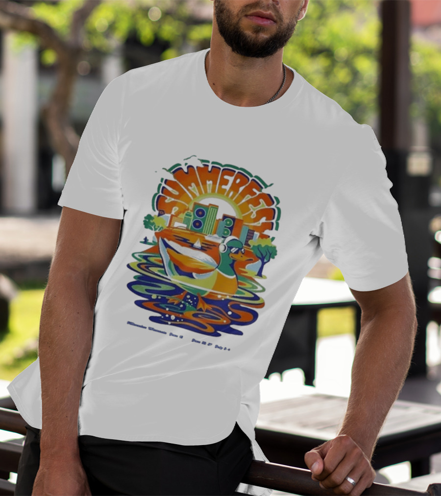 Summerfest Music Festival Milwaukee June 18 20 2026 Duck Art With Headphones Cityscape T-Shirt