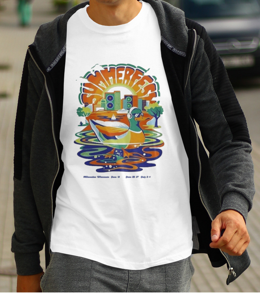 Summerfest Music Festival Milwaukee June 18 20 2026 Duck Art With Headphones Cityscape T-Shirt