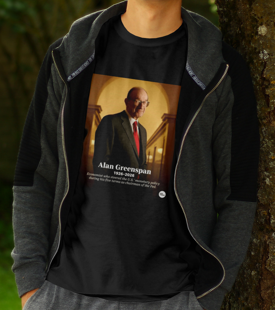 Alan Greenspan 1926 2026 Economist Steered U.S. Monetary Policy Five Terms Fed Chairman USA Today T-Shirt