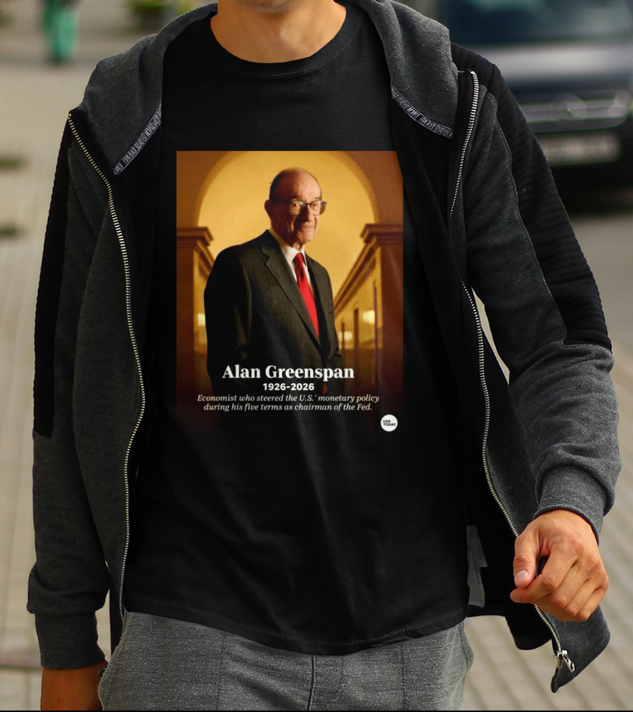 Alan Greenspan 1926 2026 Economist Steered U.S. Monetary Policy Five Terms Fed Chairman USA Today T-Shirt