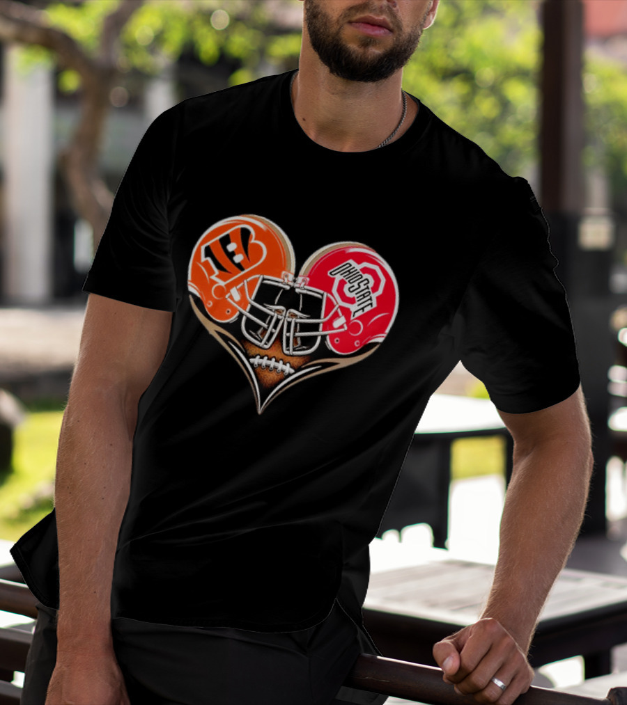Bengals Ohio State Buckeyes Heart Helmet Football Love T-Shirt