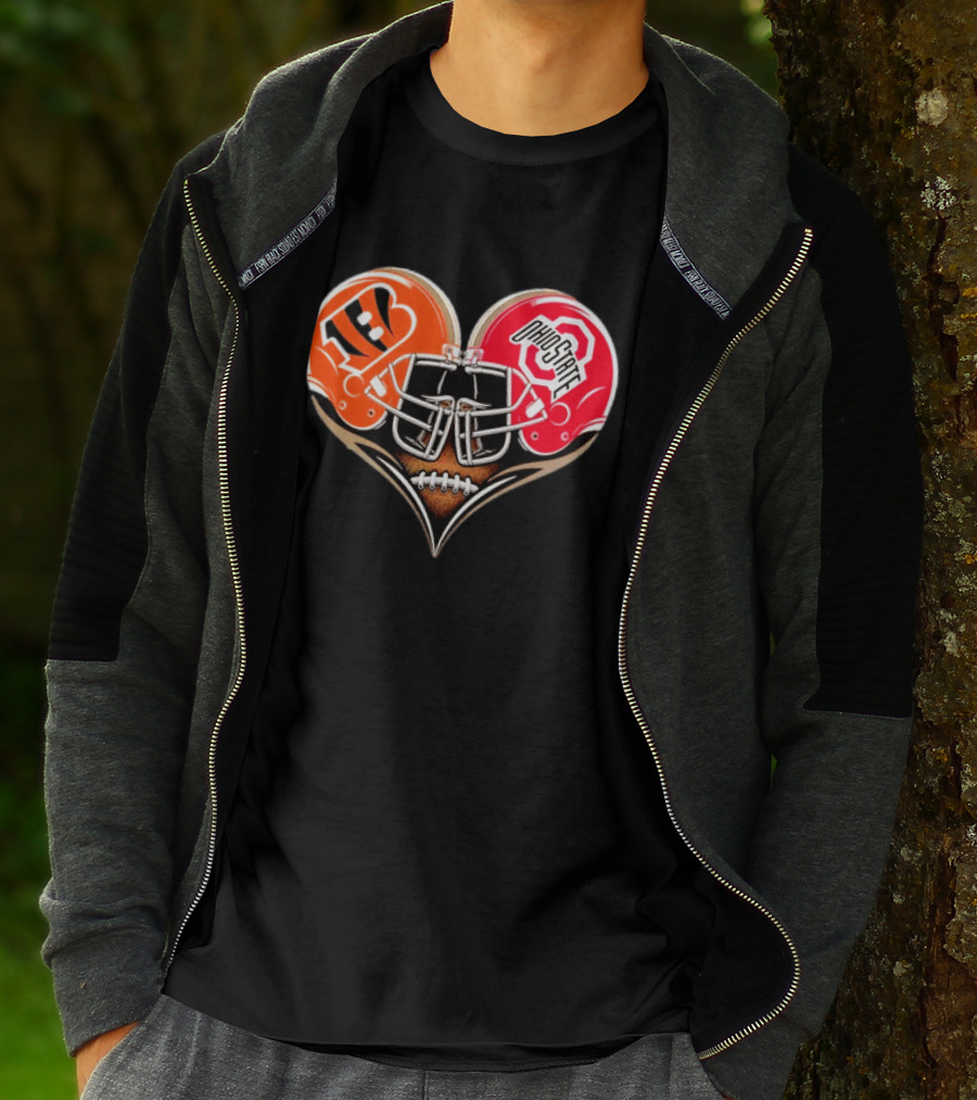 Bengals Ohio State Buckeyes Heart Helmet Football Love T-Shirt