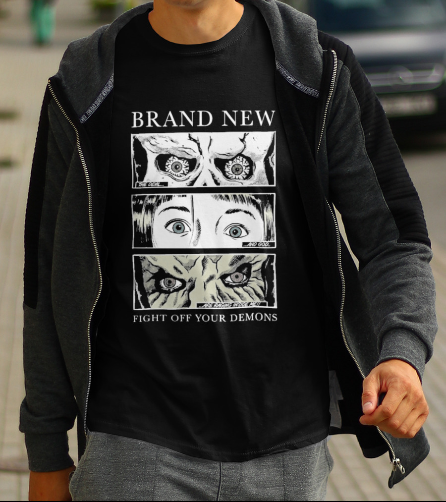 BRAND NEW Fight Off Your Demons Comic Panel Eyes T-Shirt