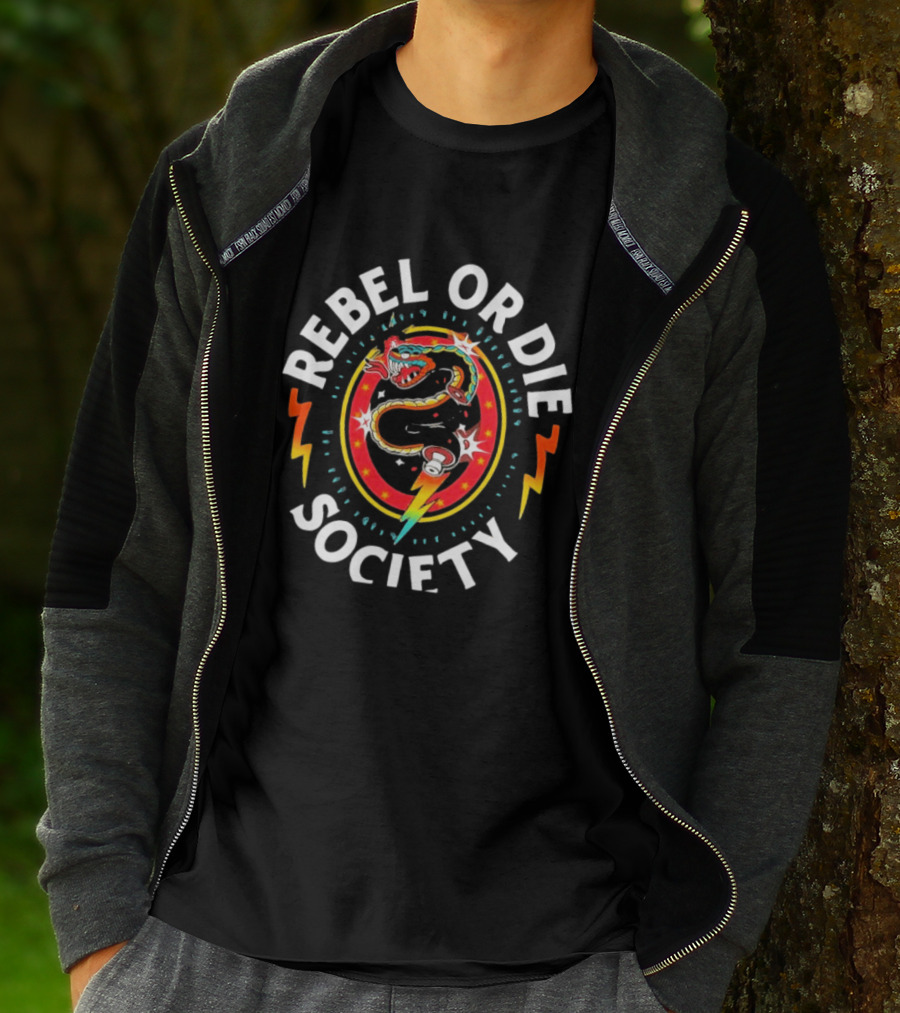 Rebel Or Die Society Snake Tattoo Lightning T-Shirt