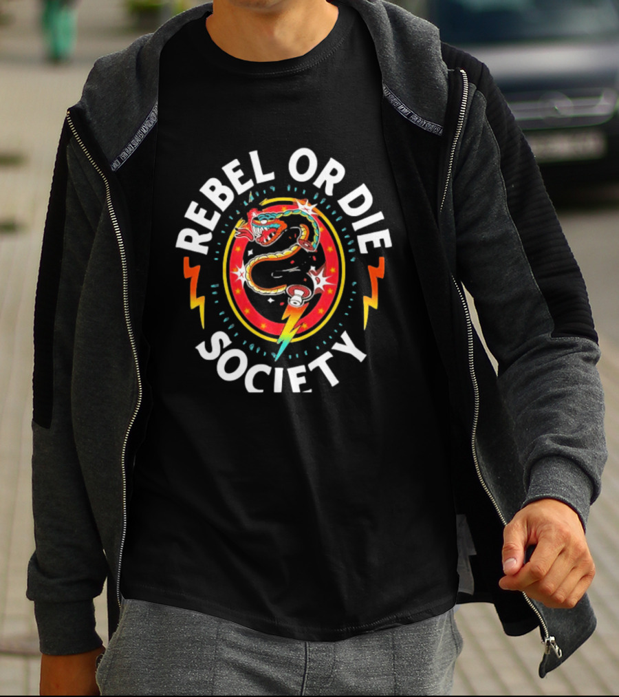 Rebel Or Die Society Snake Tattoo Lightning T-Shirt