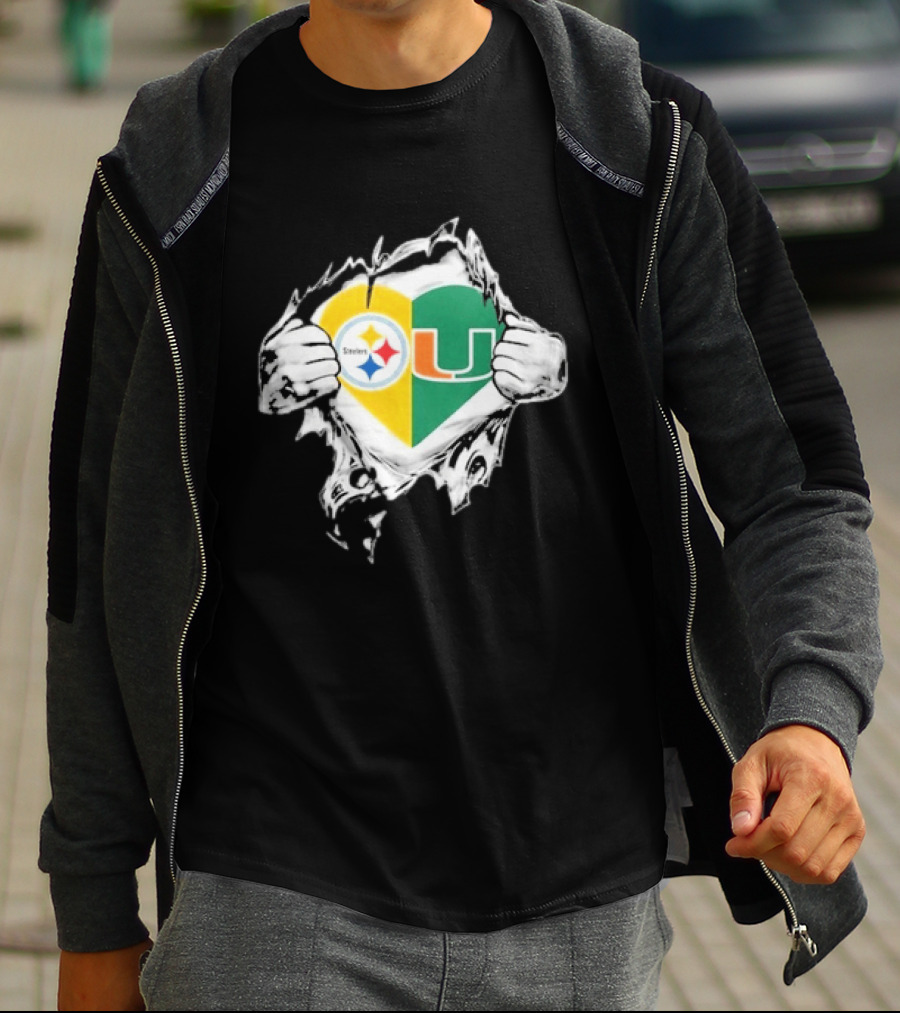 Steelers Miami Hurricanes Heart In My DNA Hands Football Fan Pride T-Shirt