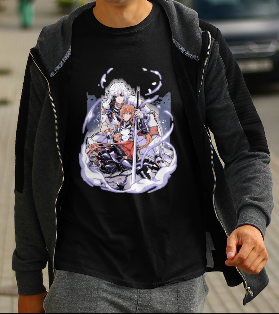 Tragic Couple Heart Anime Fantasy Duo With Sword And Armor T-Shirt