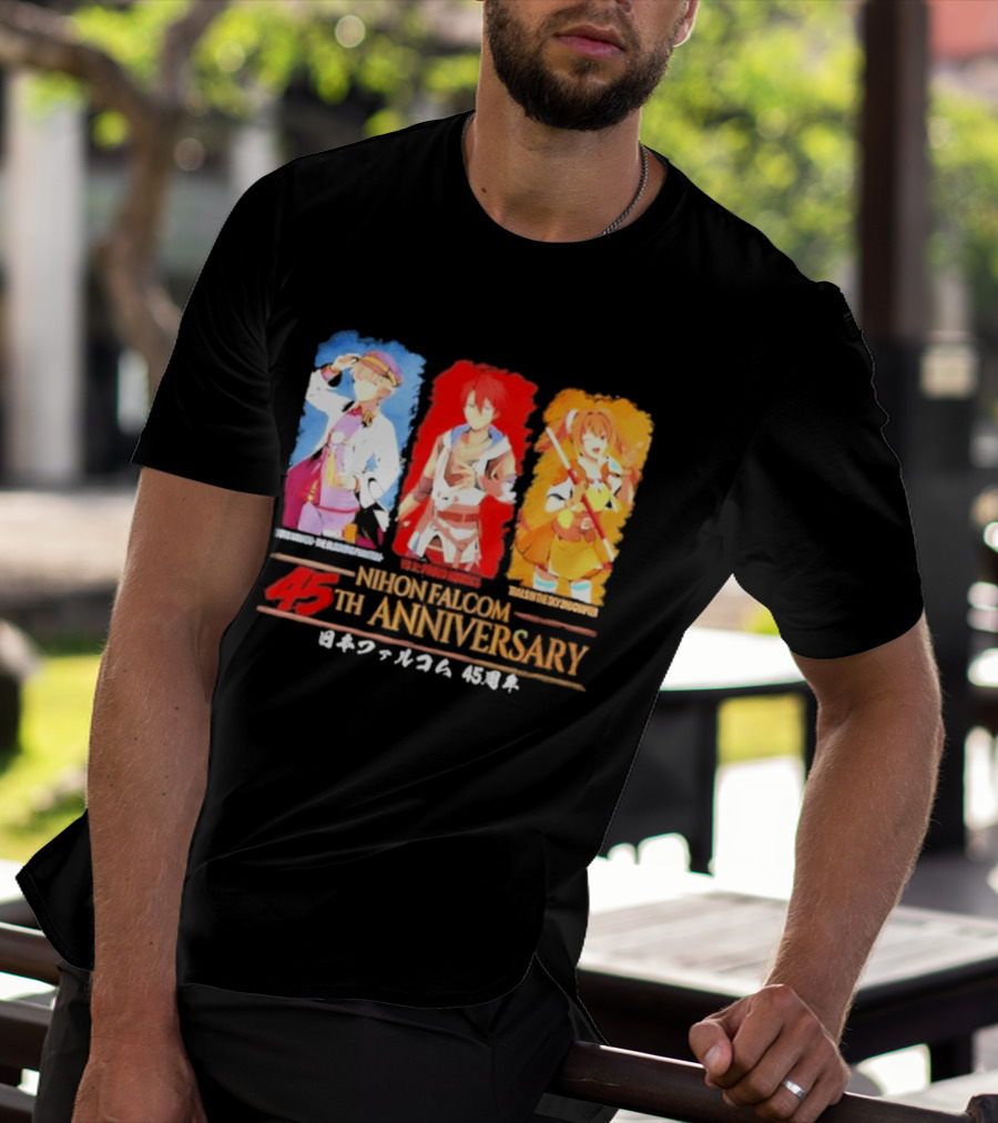 Nihon Falcom 45th Anniversary Characters Illustration In Japanese T-Shirt