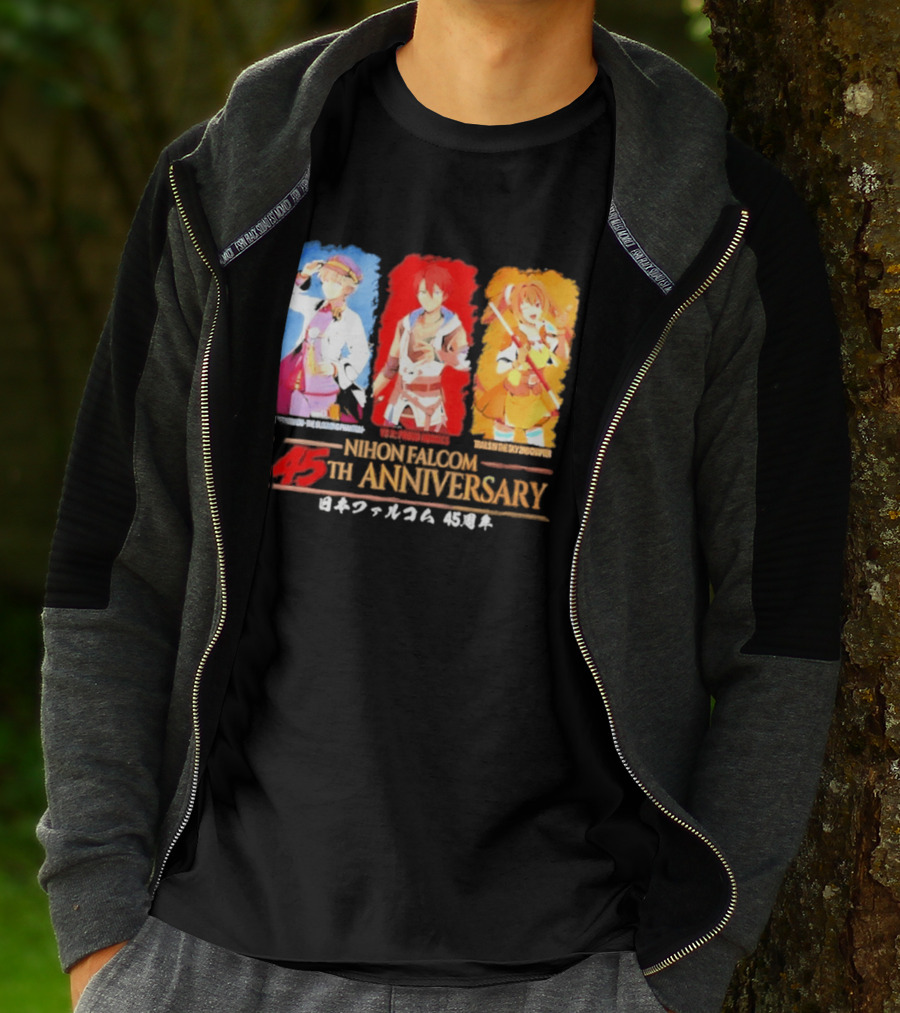 Nihon Falcom 45th Anniversary Characters Illustration In Japanese T-Shirt