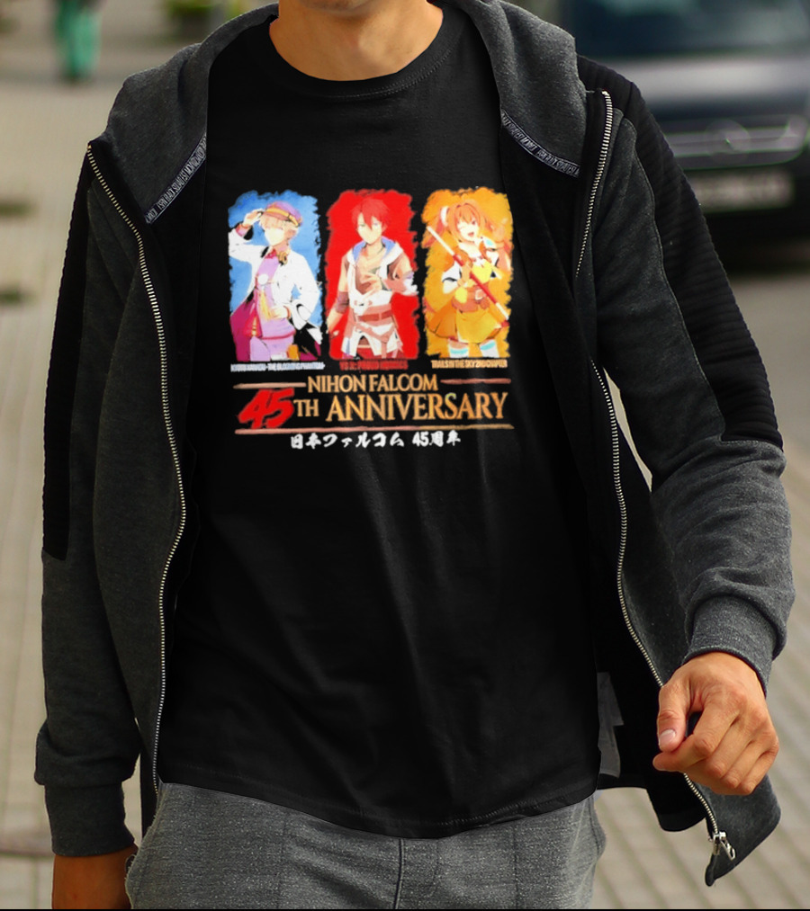 Nihon Falcom 45th Anniversary Characters Illustration In Japanese T-Shirt
