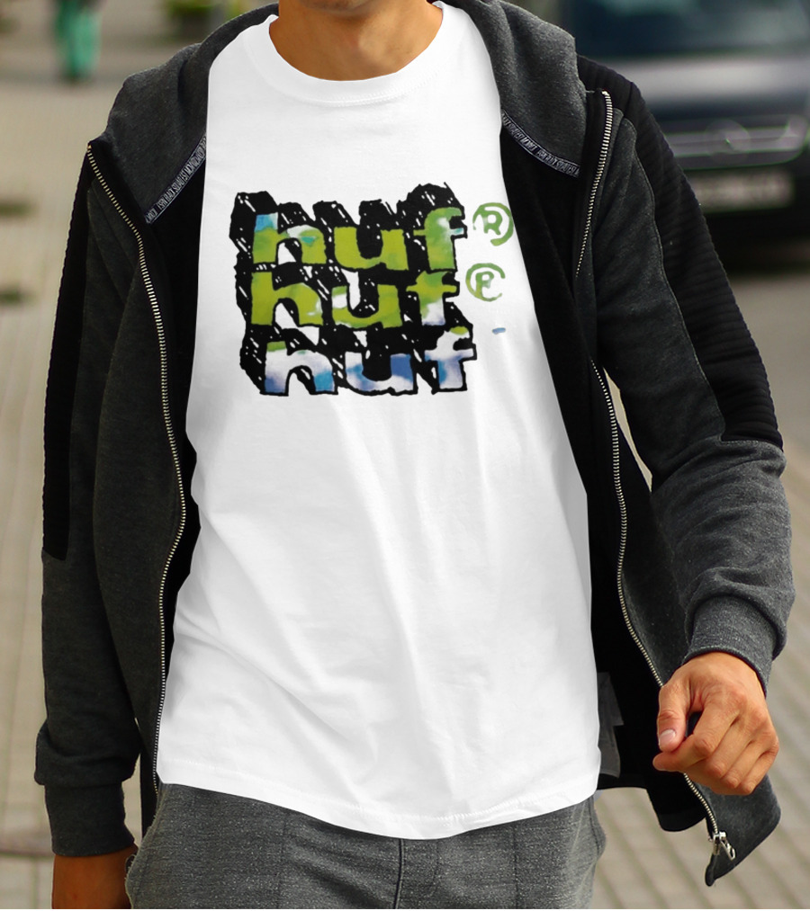 Huf Hand Stacked Triple Logo Green Blue Black T-Shirt