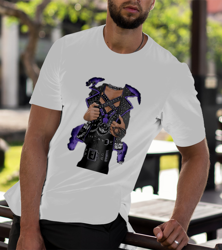 WWE Rhea Ripley Leather Jacket Chains Studs Purple Black Gear T-Shirt