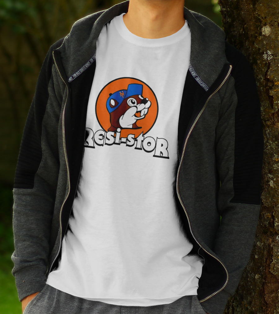 New York Mets Buc Ee's Resi Stor Beaver Blue Cap T-Shirt