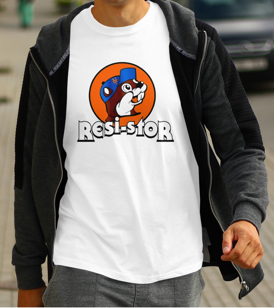 New York Mets Buc Ee's Resi Stor Beaver Blue Cap T-Shirt