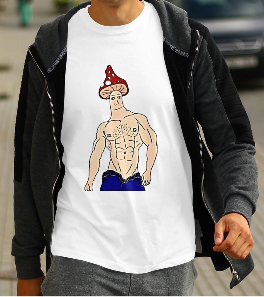 Wojak Shroomjak Buff Gym Meme Mushroom Head T-Shirt