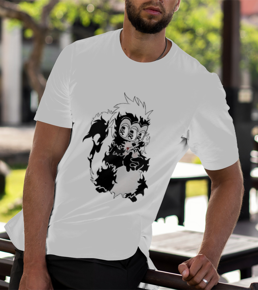 Three Eyed Skunk With Skull Eyes Surreal Creature T-Shirt