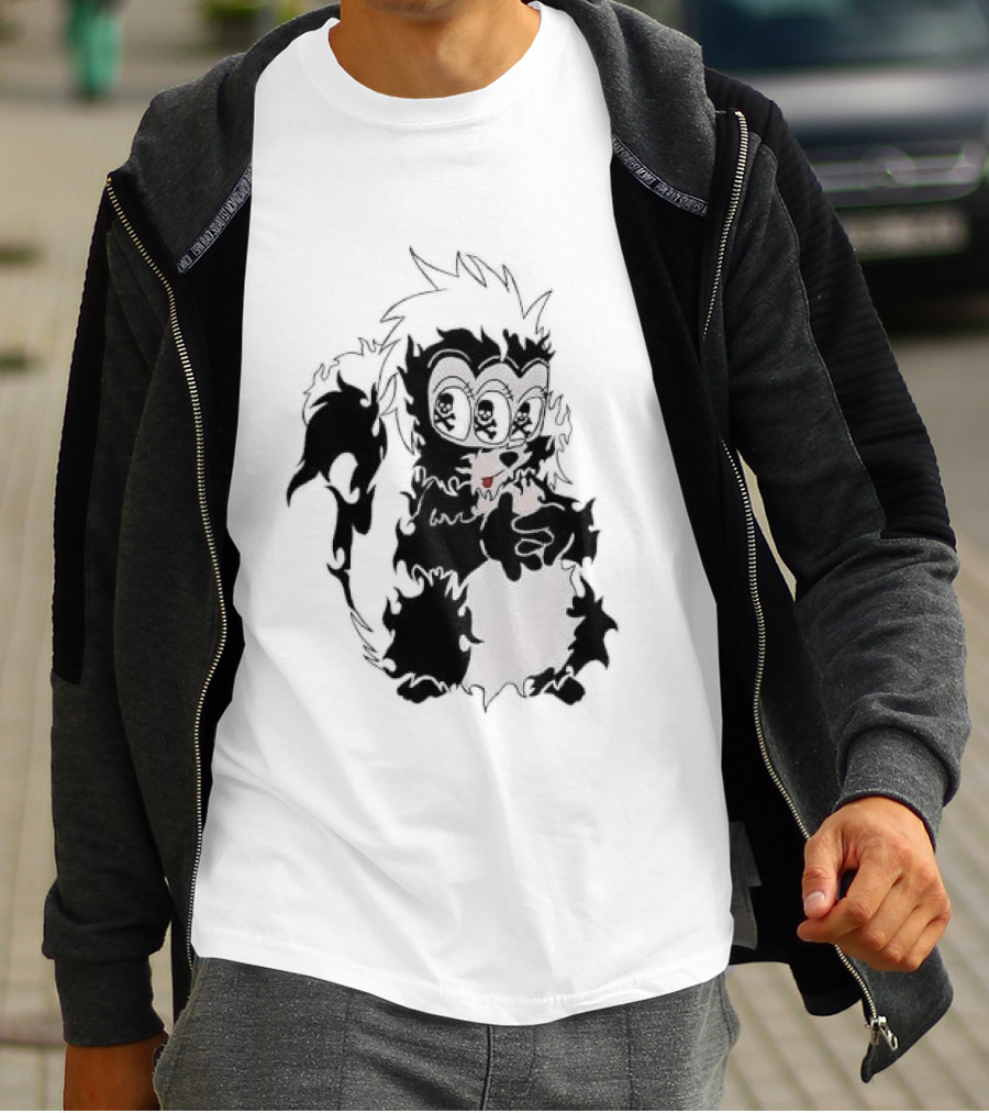 Three Eyed Skunk With Skull Eyes Surreal Creature T-Shirt