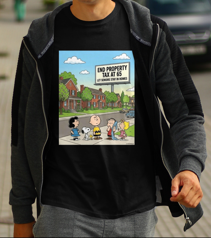 Charlie Brown Snoopy Lucy Linus Sally End Property Tax At 65 Let Seniors Stay In Homes T-Shirt
