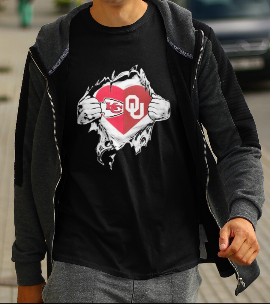 Chiefs X Sooners It's In My Heart Kansas City Oklahoma Football Fan Collaboration T-Shirt