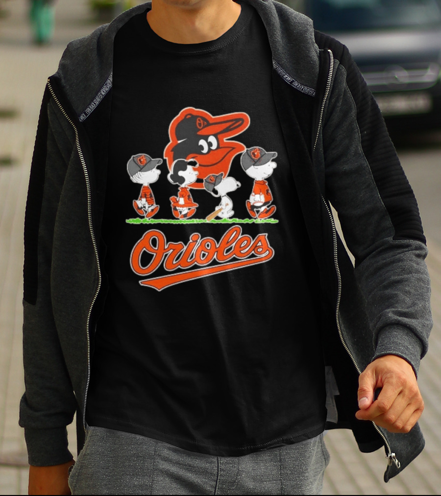 Orioles Peanuts Characters Snoopy Charlie Brown Lucy Baseball T-Shirt