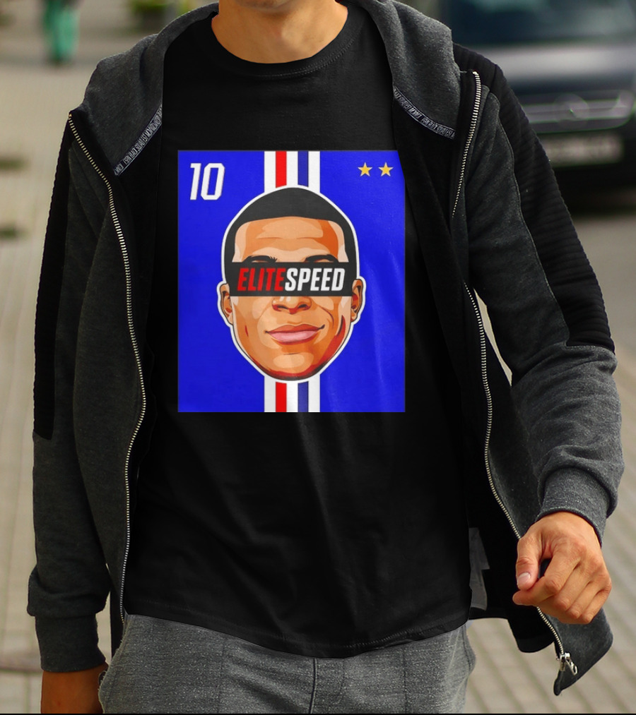10 Kylian Mbappe Elite Speed France Football Big Head Two Stars T-Shirt
