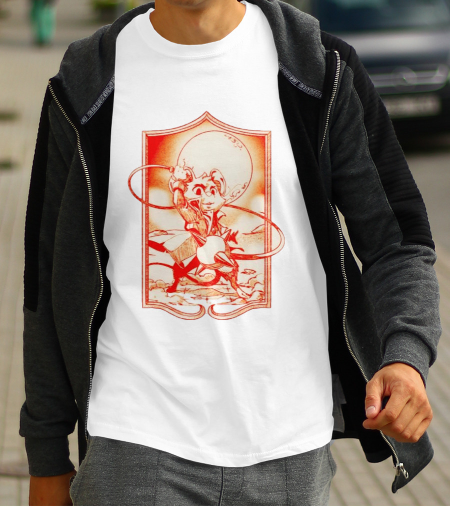 Biker Mice From Mars Throttle Wielding Flail Against Moonlit Backdrop T-Shirt