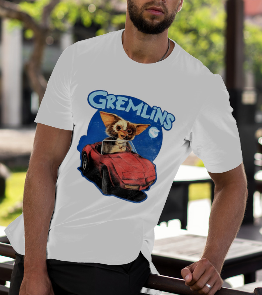 Gizmo Gremlins Driving Red Sports Car Retro Movie Fan T-Shirt