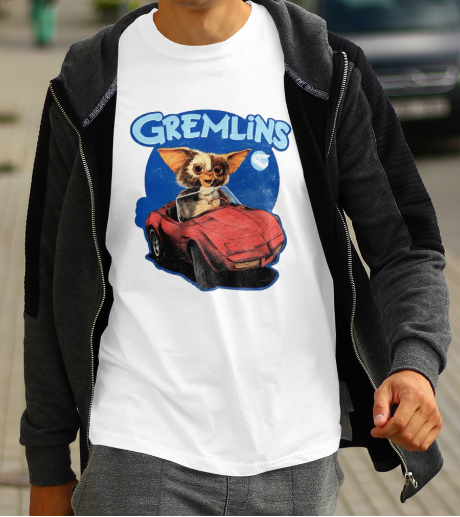 Gizmo Gremlins Driving Red Sports Car Retro Movie Fan T-Shirt